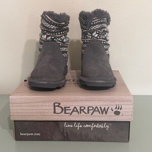 BearPaw Girls Gray Suede Knit Cuff Winter Boots